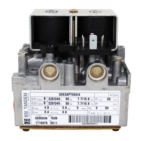 VALVULA DE GAS SIT 830 TANDEM 0063AP7060/4 CODE 0830034 0830040 HORNOS UNOX XG410 QUEMADORES FLAXMER CUPPONE G4/33S GIORIK GF6PE
