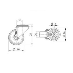 RUEDA PARA HORNO ANTICALÓRICA ANTIRUIDO AGUJERO PASANTE 100MMØ ACERO INOXIDABLE