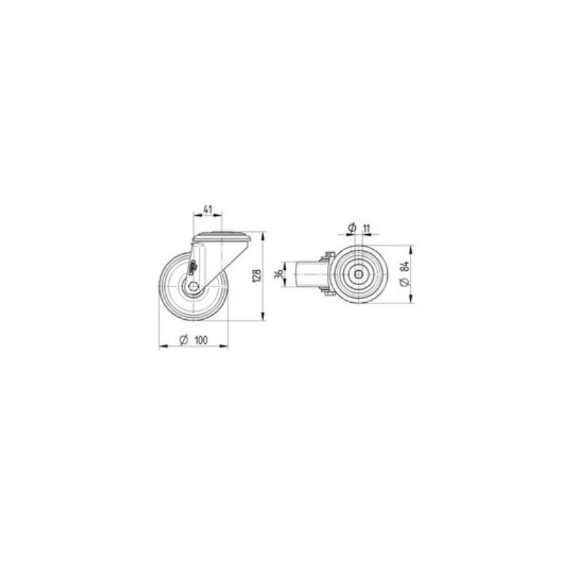 RUEDA PARA HORNO ANTICALÓRICA ANTIRUIDO AGUJERO PASANTE 100MMØ ACERO INOXIDABLE