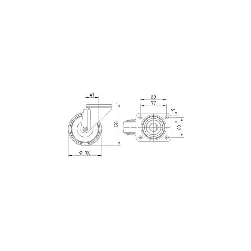 RUEDA PARA HORNO ANTICALÓRICA ANTIRUIDO PLATAFORMA 100 MMØ ACERO INOXIDABLE