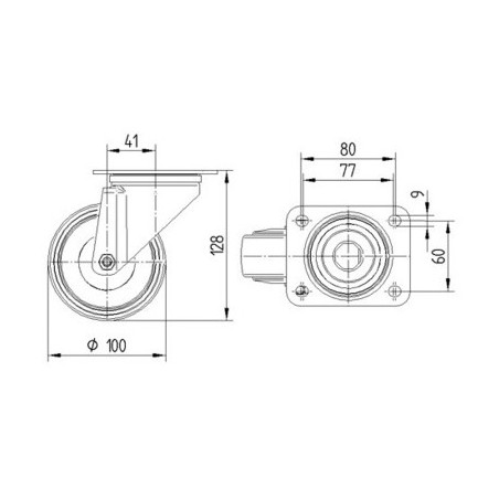 RUEDA PARA HORNO ANTICALÓRICA ANTIRUIDO PLATAFORMA 100 MMØ ACERO INOXIDABLE
