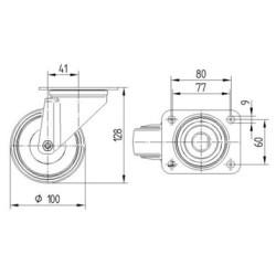 RUEDA PARA HORNO ANTICALÓRICA ANTIRUIDO PLATAFORMA 100 MMØ ACERO GALVANIZADO